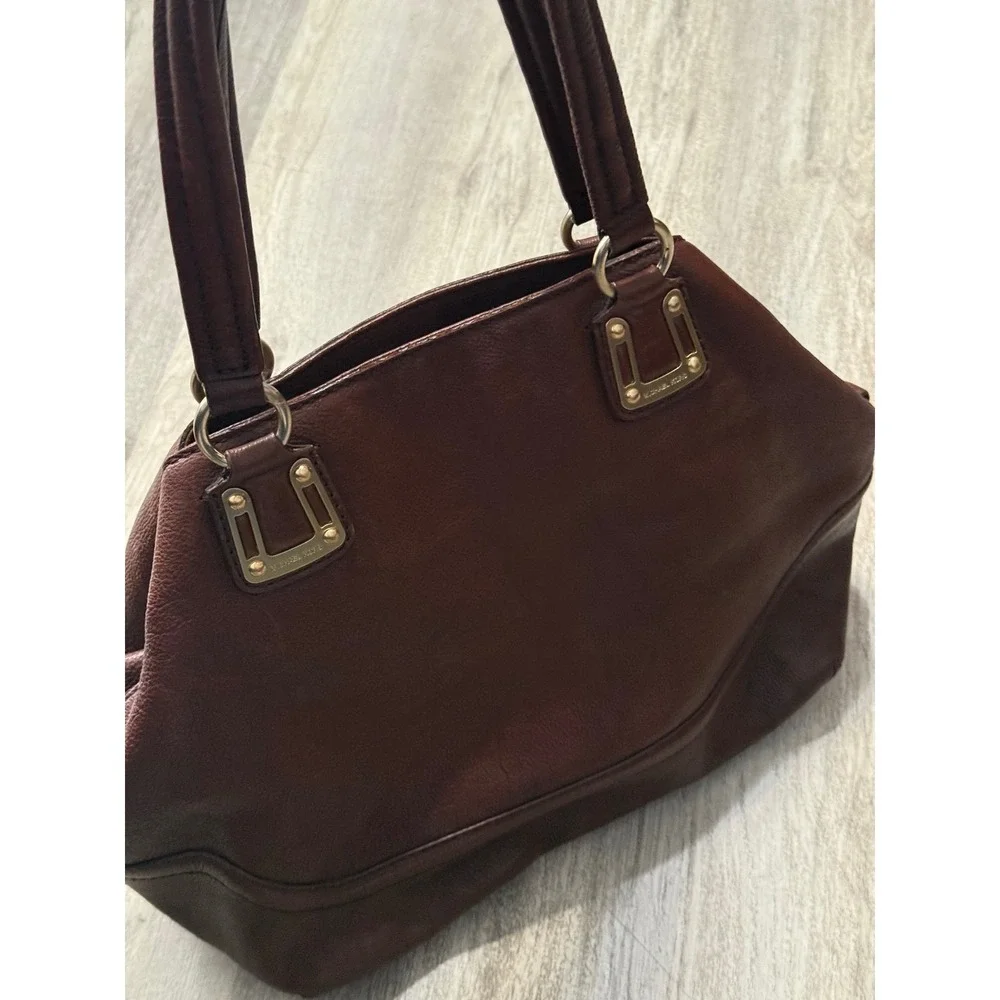 Michael Kors Brown‎ Pebbled Leather Tote Bag Gold Chain Accent Shoulder Bag